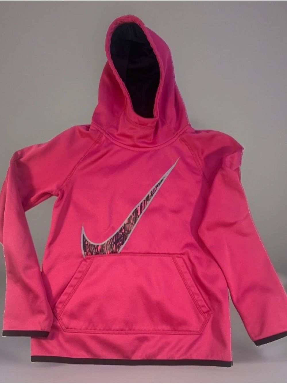 Nike Girls SmallHot Pink DriFit Hooded Sweatshirt w/ Silver Swoosh Thumb Holes